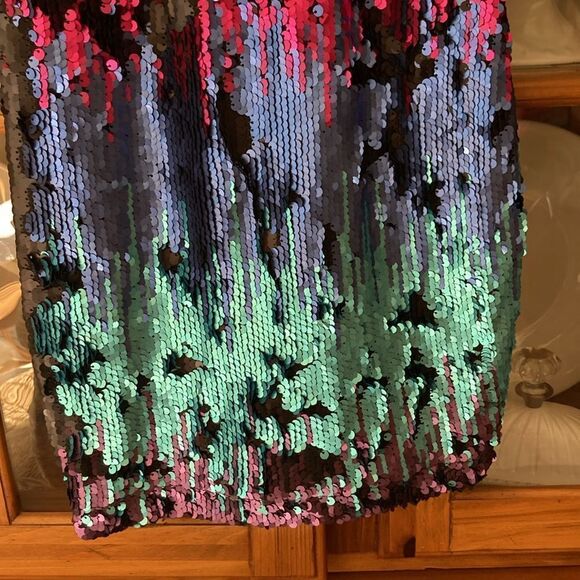 New Esley Multi Color Sequined Party Dress with Mesh Neckline Size S - Picture 4 of 11